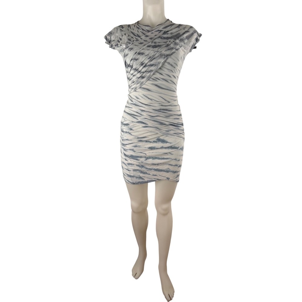 Heyne Bogut Hand Dyed Blue White Wrap Front Bodycon Mini Dress Size 0 USA Made